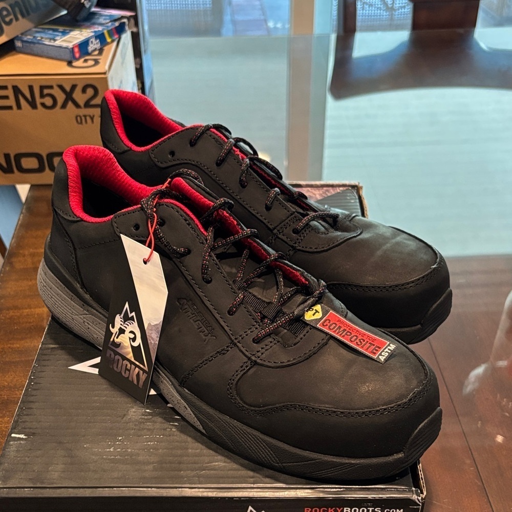 Rocky Men's Black Athletic Work Shoes with Red Lining